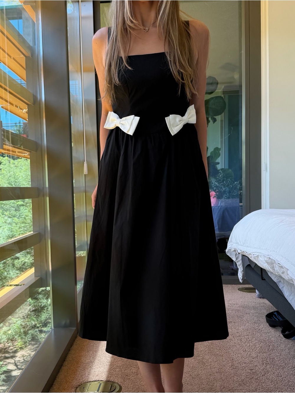 WAYF White Bow Black Midi Dress